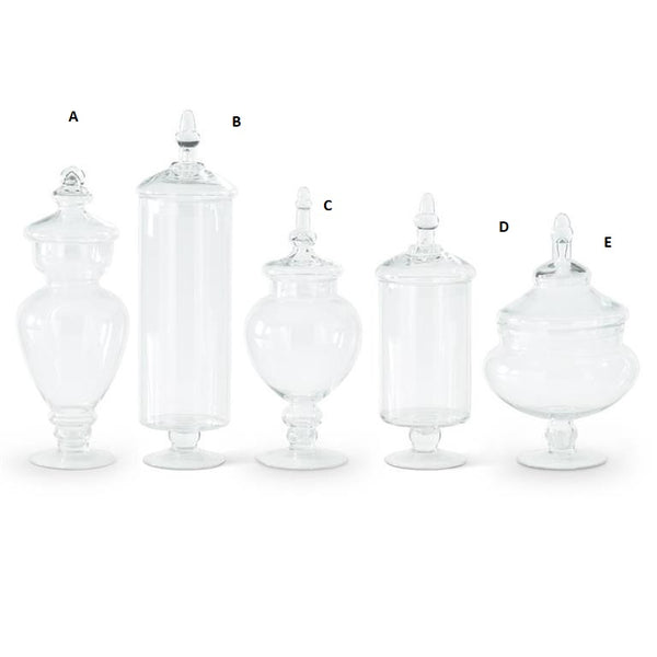 CLEAR GLASS APOTHECARY JARS W/LIDS