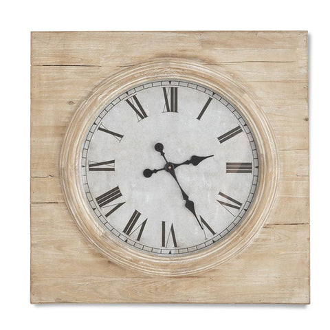 28 INCH SQUARE WOODEN WALL CLOCK W/ROUND FACE