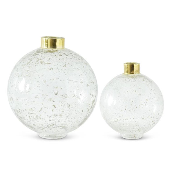 ROUND BUBBLED GLASS VASES W/GOLD RIM 2 Size Options