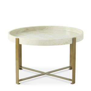 31 INCH ROUND GOLD METAL & WHITE MARBLE COFFEE TABLE Pick up only