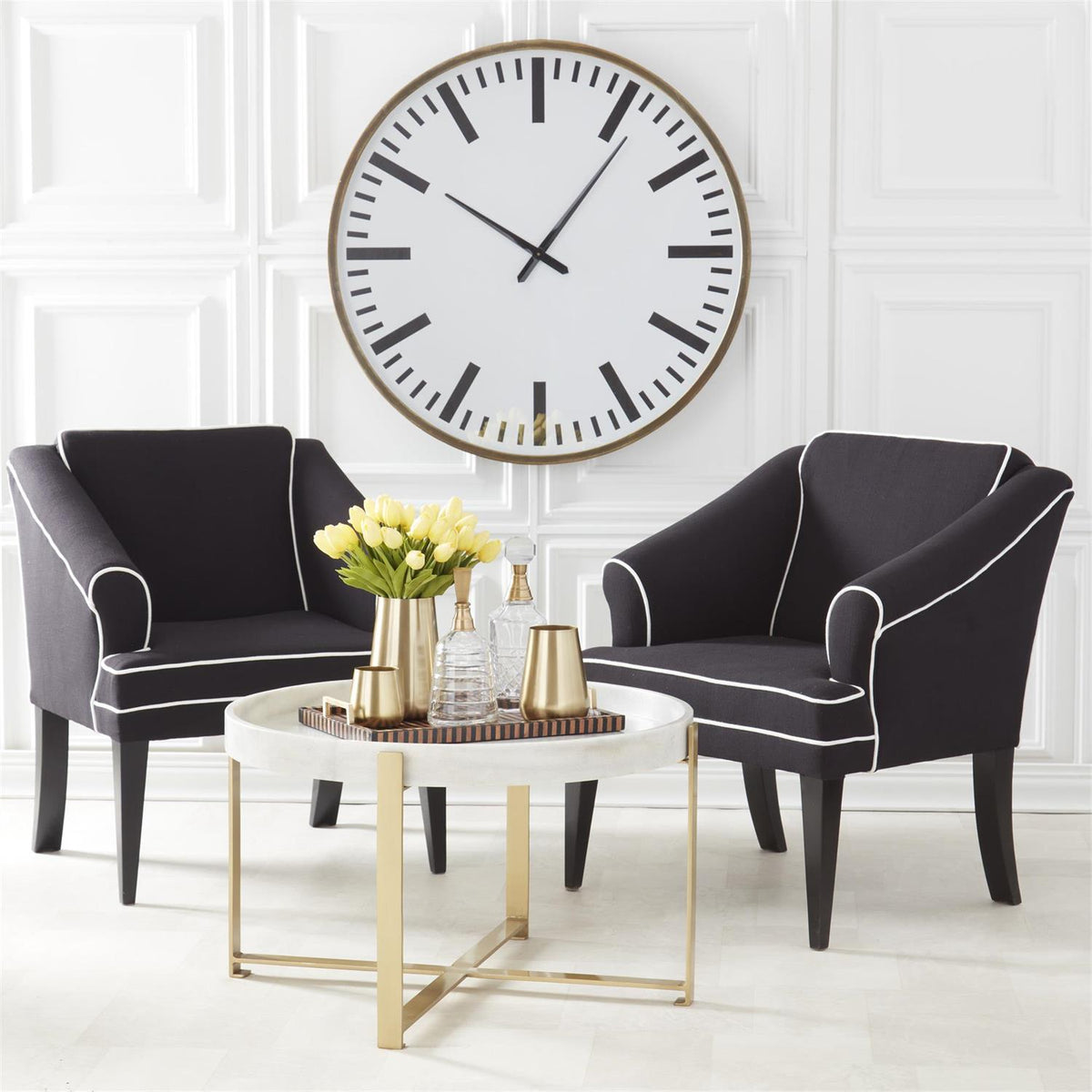 31 INCH ROUND GOLD METAL & WHITE MARBLE COFFEE TABLE Pick up only