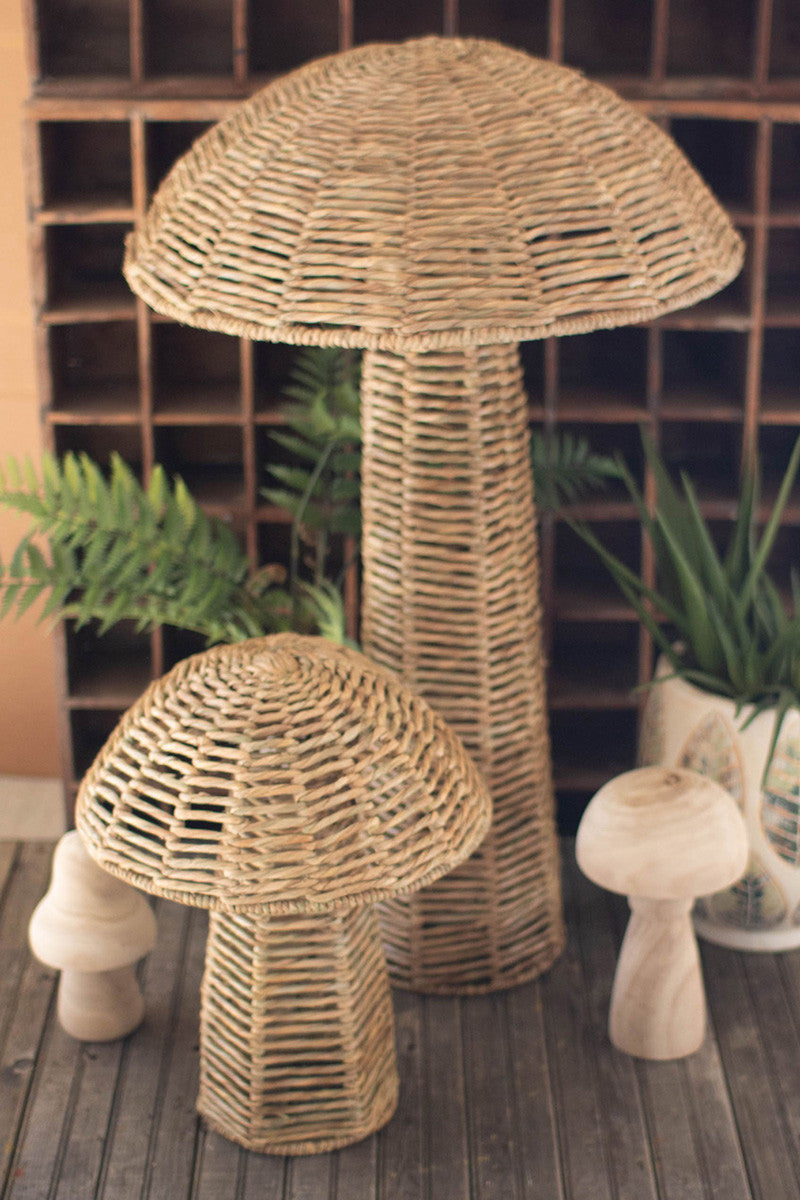 Set Of 3 Natural Wood Mushrooms