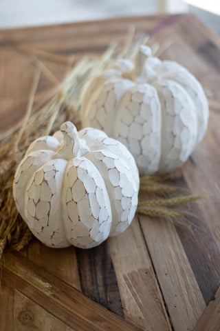 Set of 2 Faux White-Wash Resin Pumpkins PREORDER