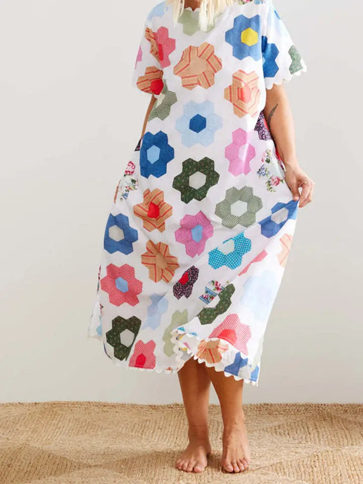 patchwork midi dress Floral Patchwork Midi Dress M
