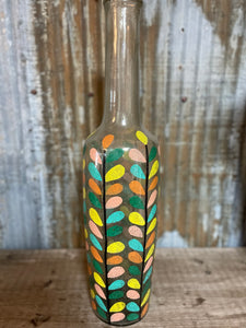 Glass Vase w/Multicolored Painted Leaves