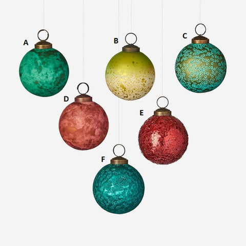 3" Kugel Ornaments, 6 Styles, Glass