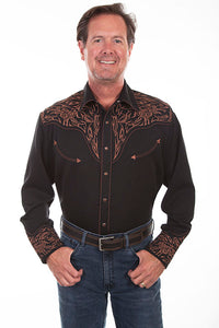 Scully Men's Tribull Embroidered Shirt in Black