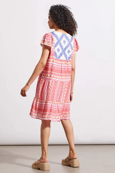 Tribal PRINTED V-NECK DRESS WITH TIERED PANELS