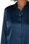 Liverpool Button Front Woven Blouse Blue Sheen