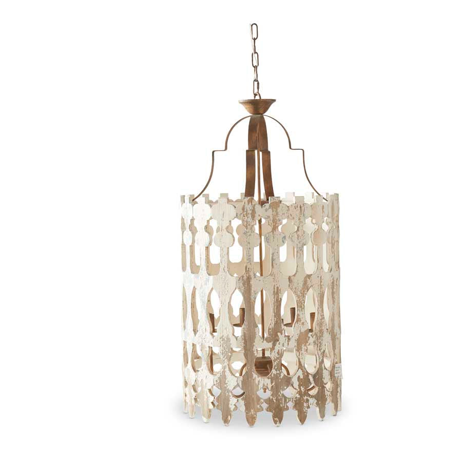 Distressed White Wood Barrel Chandelier - PICK UP ONLY