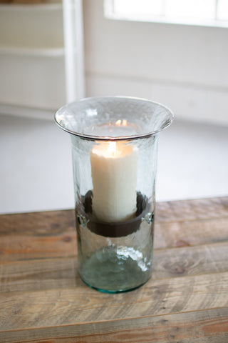 Original glass candle cylinder with rustic insert - Medium