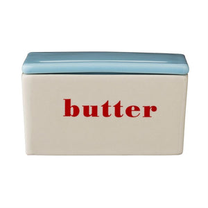 White & Light Blue Stoneware Butter Box