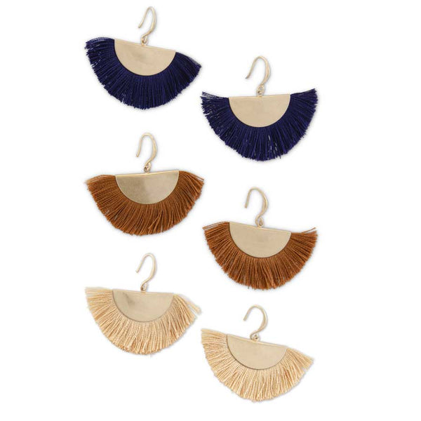 Earth Tone Fan Tassel Earrings! Three Colors!