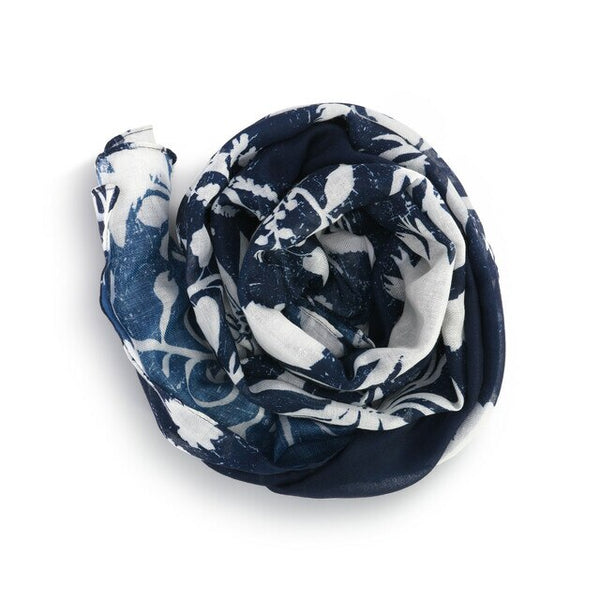 byDesign Rectangle Scarf with Navy Floral Design