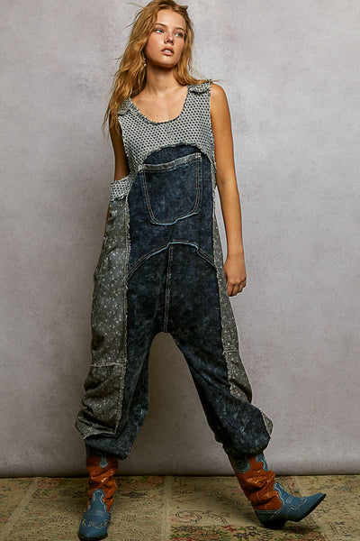 Big pocket french terry jogger overalls