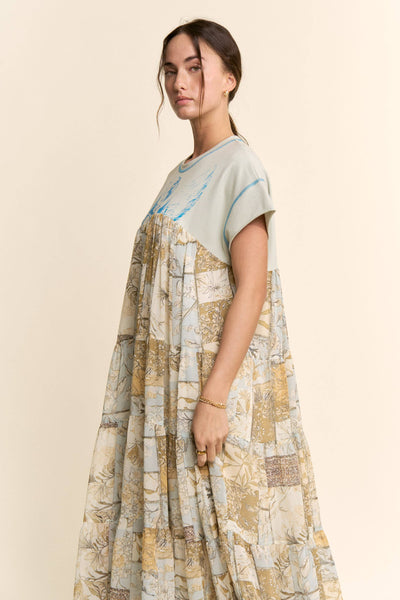 DD60097-ANGEL PRINTED FRENCH TERRY TOP BOTTOM MIDI DRESS