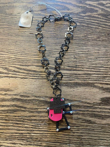 Metal Pink Cross Necklace