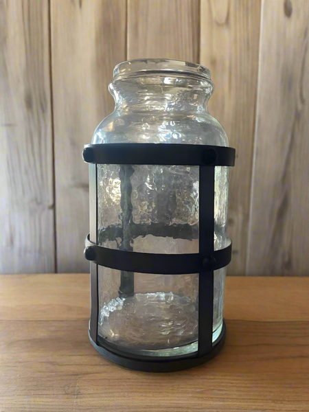 Glass Canister with Metal Outside Frame