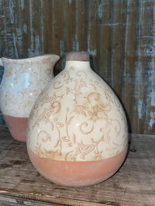 Clay Vase w/Floral Glazed Top Half