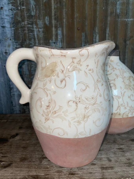 Clay Vase w/Floral Glazed Top Half