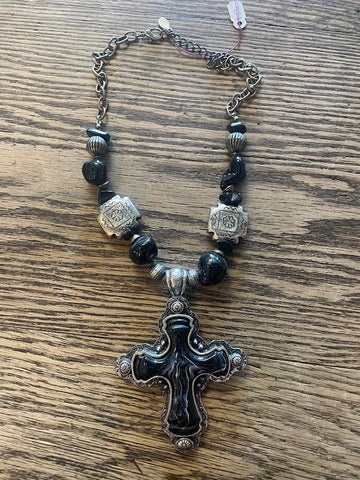 Black and Silver Cross Necklace