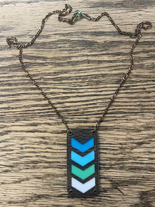 Square Blue, Green, White Charmed Necklace