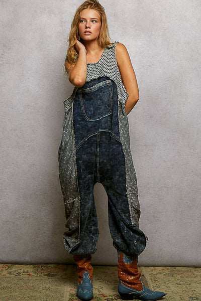 Big pocket french terry jogger overalls