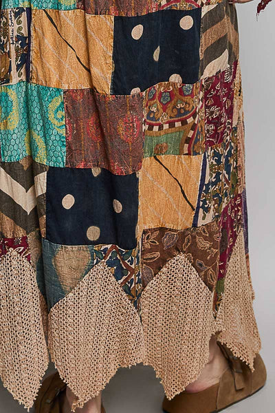 Patchwork Elasticized Waistband Print Panel Woven Skirt
