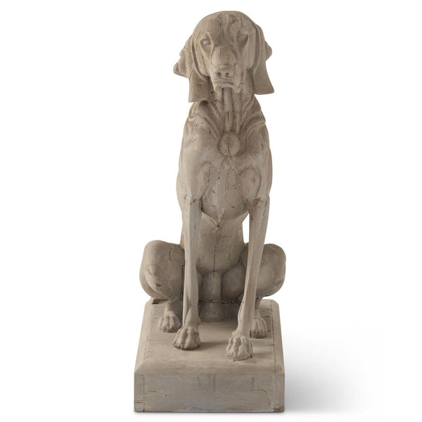 32.5 Inch Brown Wood Handcarfted Dog Sitting on Base