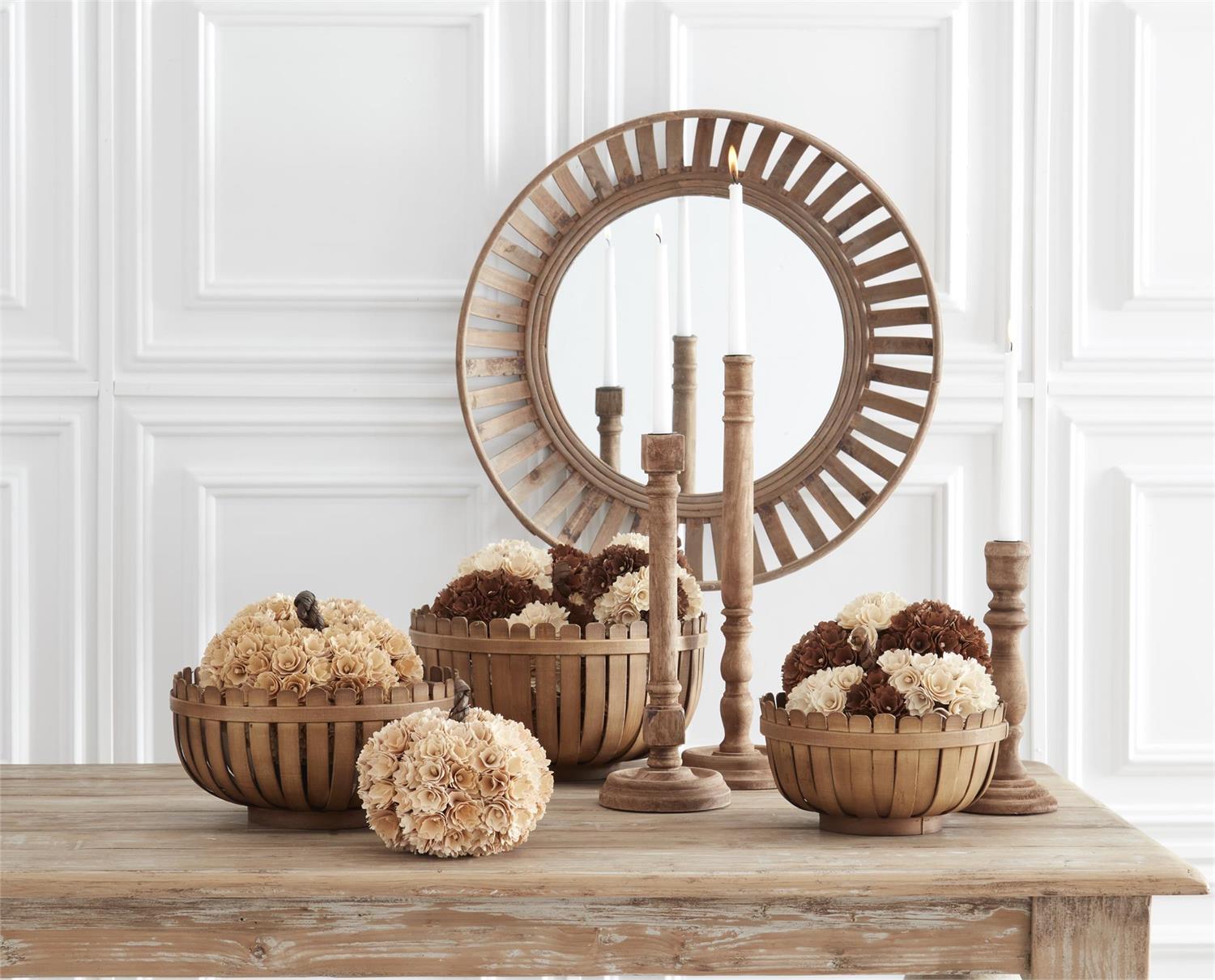 Set of 3 Brown Wood Taper Candleholders