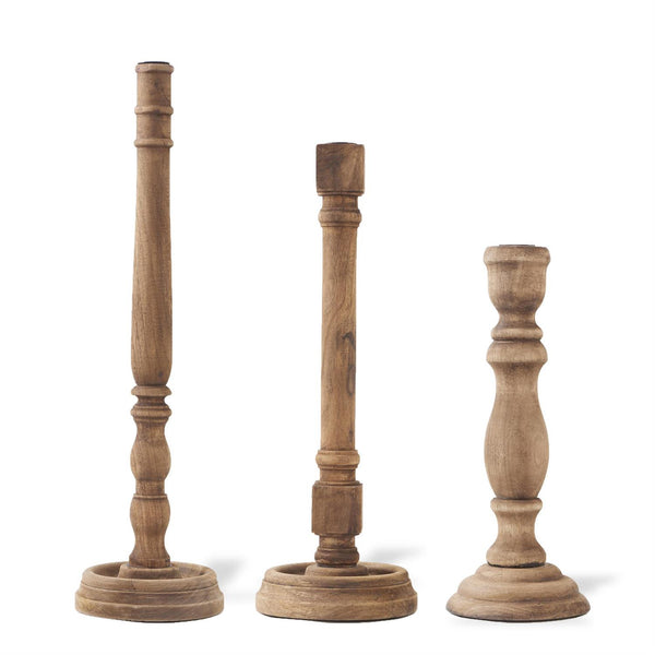 Set of 3 Brown Wood Taper Candleholders