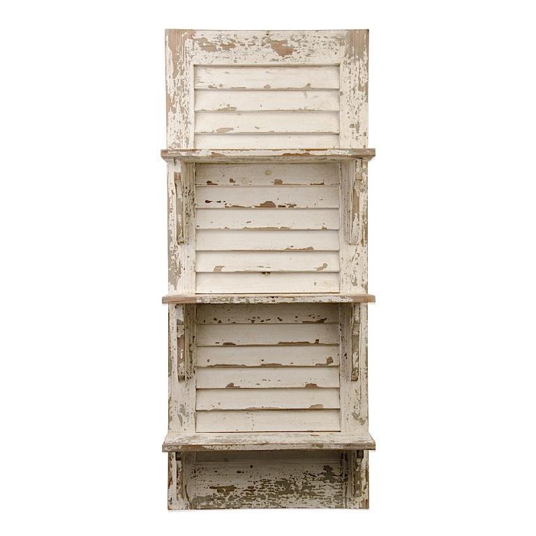 Timber Shuttered Box 39 INCH DISTRESSED WHITE WOOD SHUTTERED SHELF UNIT – Montana Rustic Accents