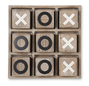10 INCH NATURAL WOOD TIC TAC TOE GAME W/BLACK & WHITE BLOCK PIECES