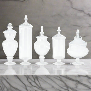 CLEAR GLASS APOTHECARY JARS W/LIDS