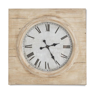 28 INCH SQUARE WOODEN WALL CLOCK W/ROUND FACE