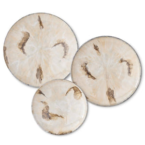 CREAM & BROWN ENAMELED METAL WALL TRAY MEDALLIONS 3 Size Options
