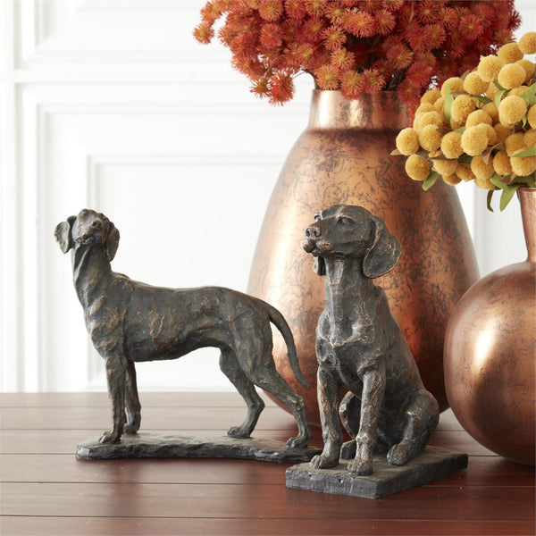 11 INCH RESIN PATINA STANDING DOG ON BLACK BASE