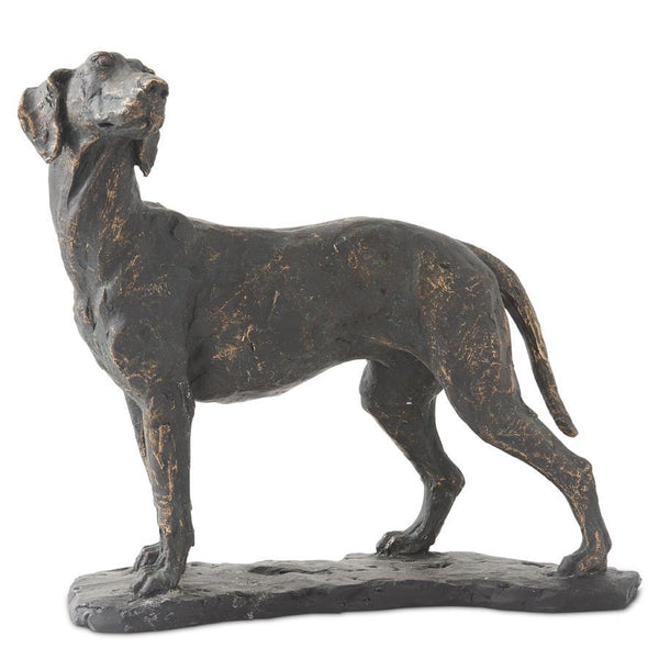 11 INCH RESIN PATINA STANDING DOG ON BLACK BASE