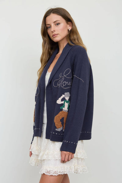 HOWDY COWBOY JACQUARD SHAWL COLLAR KNIT CARDIGAN
