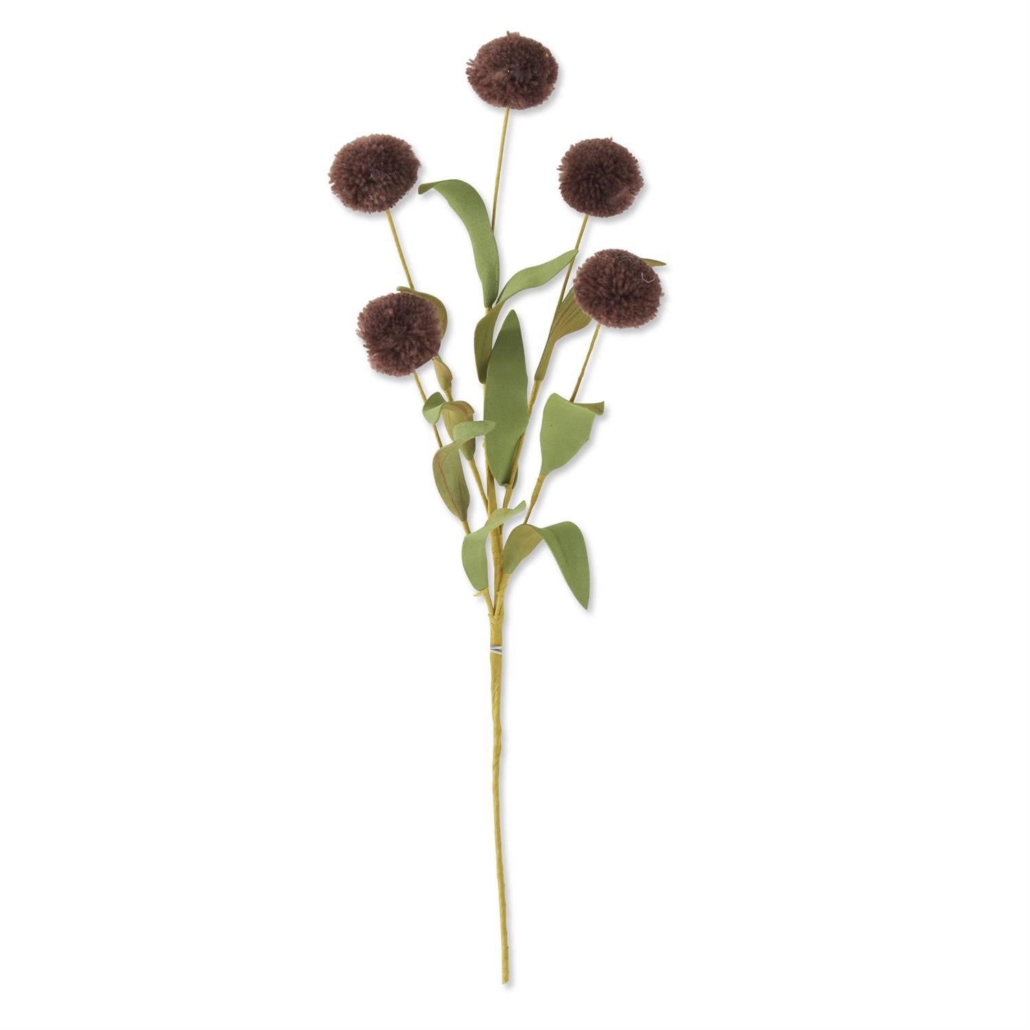 13 Inch Dark Brown 5 Ball Pompom Pick w/Green Eva Leaves