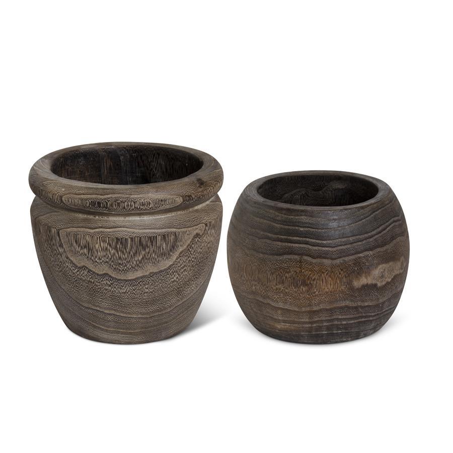Set of 2 Paulownia Wood Pots