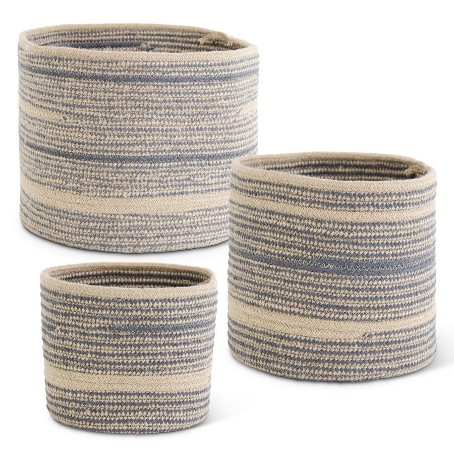 Round Blue and Tan Woven Rope Nesting Baskets 3 Size Options