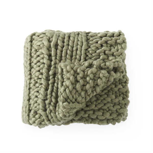 60 Inch Green Hand Knit Braided Throw Blanket