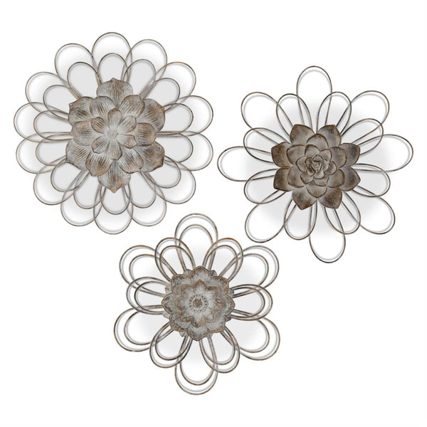 GRAY METAL WALL FLOWERS W/RESIN CENTERS 3 Size Options