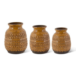 SET OF 3 GOLDEN BROWN BUBBLE TEXTURED CERAMIC VASES 3 Size Options