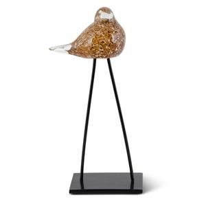 BROWN & GOLD SPECKLED GLASS BIRDS W/LONG METAL LEGS-2 Size Options