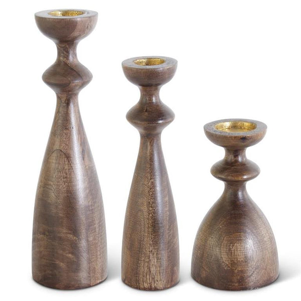 BROWN WOOD HOURGLASS SHAPED CANDLEHOLDERS 3 Size Options