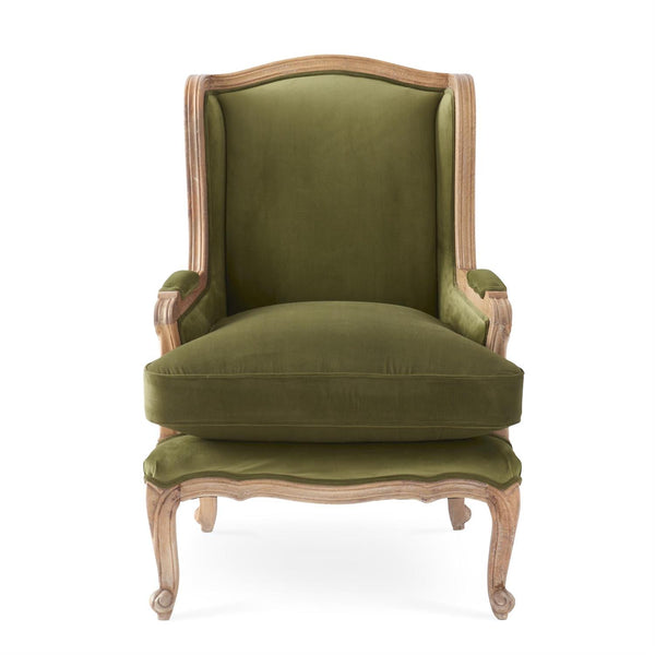 40.25 Inch Green & Tan Mango Wood Wing Chair~Pick Up Only