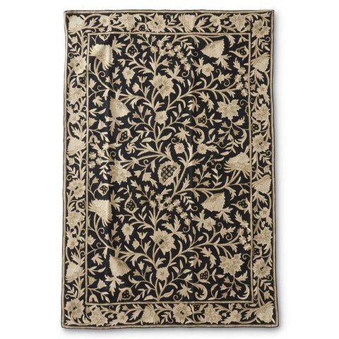 BLACK W/GRAY FLORAL HAND EMBROIDERED AREA RUG (4X6) Pick Up Only