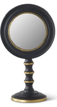 BLACK W/GOLD TRIM ROUND MIRRORS ON STANDS